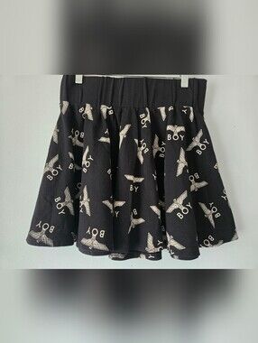 Boy London Mini Flare Graphic Branded Black And Gold Skirt. Size M/L